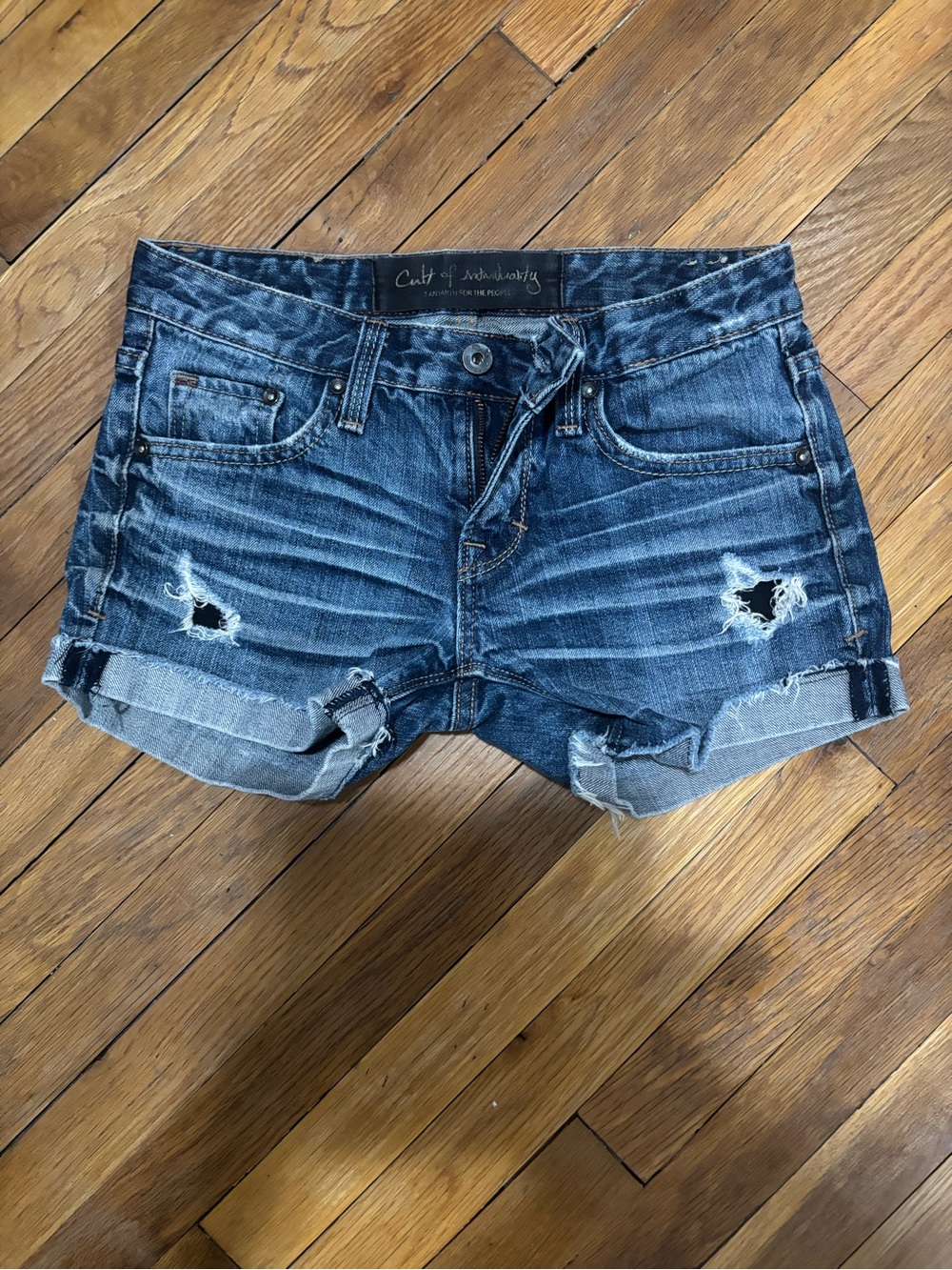 Cult Cutoff Wash Distressed Denim Shorts - Blue